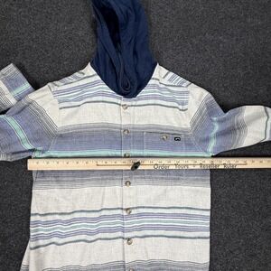 Billabong Pullover Hoodie Shirt Mens Medium Blue Gray Striped Button Down Pocket
